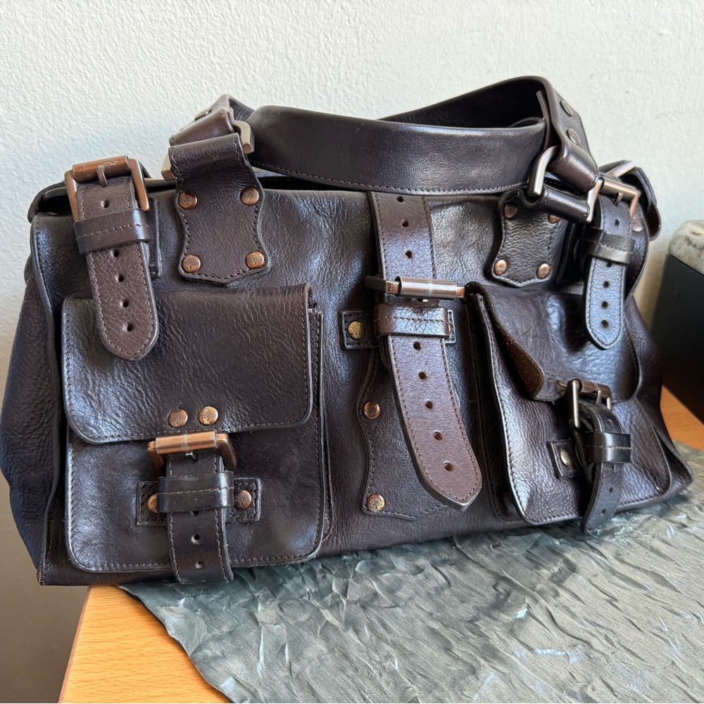 MULBERRY VINTAGE LEATHER SHOULDER BAG SATCHEL STUDS BROWN MEDIUM